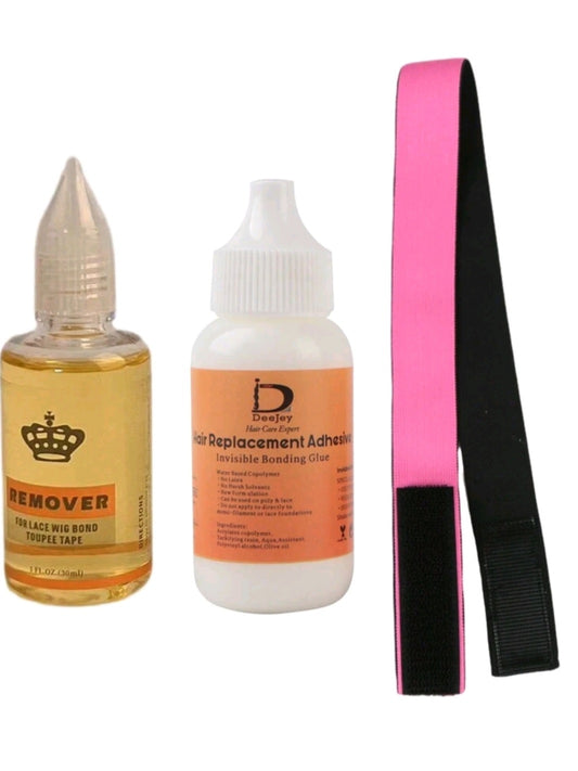 3 pcs set, head band+waterproof lace glue+lace glue removal