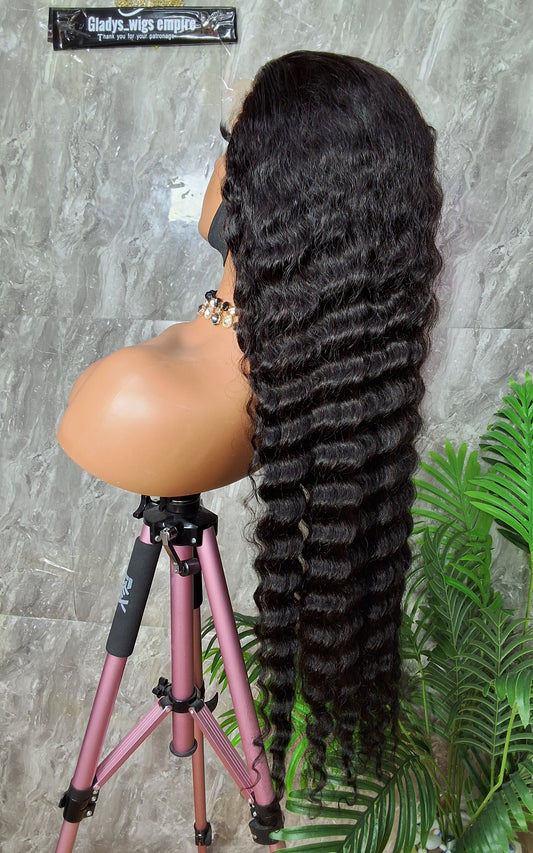 Sdd deep wave. 34 inches  paired with 5x5 closure.  Natural colour