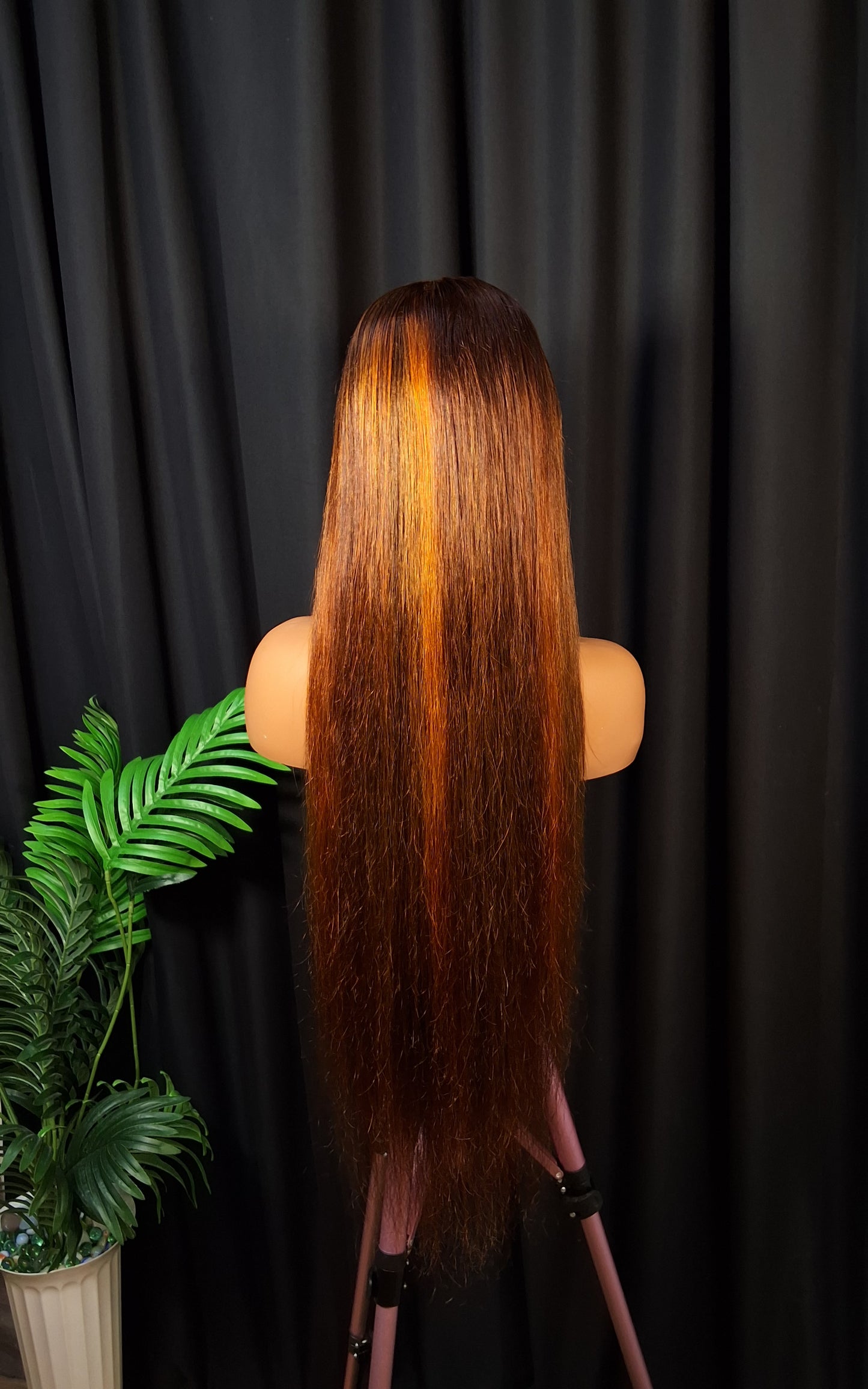 13x6 HD silky straight  frontal wig. Customised orange piano colour, 32 inches.