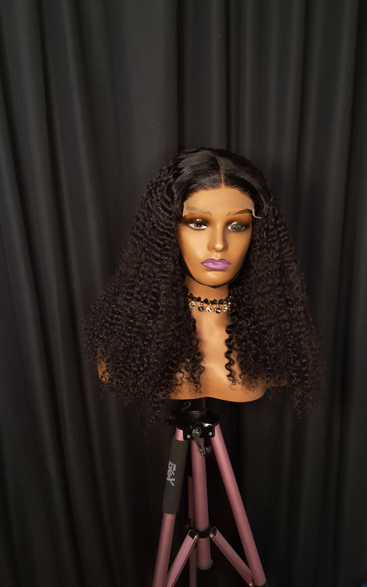 340grams sdd pixie curls.  20" 5by5 glueless closure.