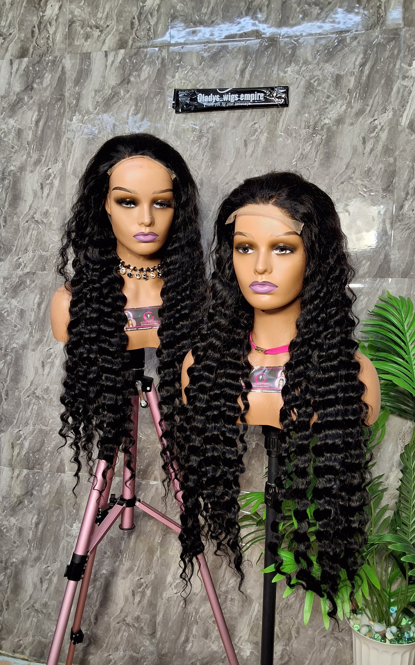 100% human hair, dd deep wave, paired with 5x5 closure" natural black 34"